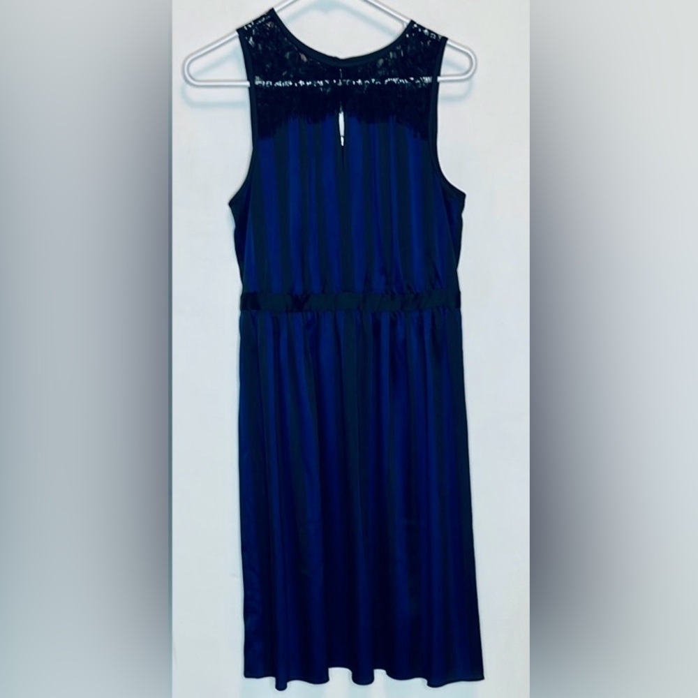 Loft Black and Blue Striped Sleeveless Dress
